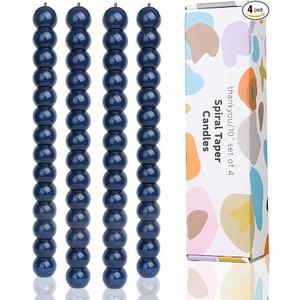 LPUSA Navy Spiral Taper Candles Twisted Candle Conical Stick Candles for Holiday Wedding Party Wax Unscented Dinner Candle Dripless,Christmas Gift H 10 Inch, 4pcs（NavyC）
