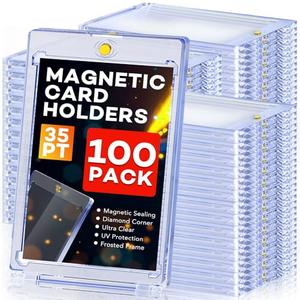 100ct Magnetic Card Holders, Magnetic 35pt One Touch Card Holders, U-V Protection Hard Plastic Display Case for Trading, Sports, Baseball, Football, Game Cards