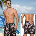 Gleeease 7inch Mens Swim Trunks: with Mesh Liner Pockets Drawstring Quick Dry Stretch Lined Funny Beach Swimming Pool Surf (Medium, Flamingo Black)
