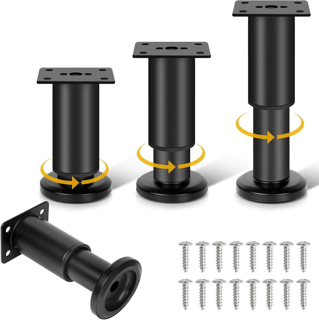 4 Piece Adjustable Height Bed Frame/Slat Center Support Legs, Metal Furniture Legs, for Bed/Sofa/Cabinet/Dresser/Table etc., Heavy Duty Bed Replacement Legs(3.15-4.72 Inchs)