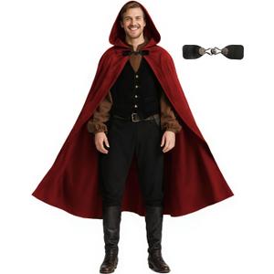 Medieval Hooded Cloak Renaissance Cape for Men and Women Halloween Costume (Red 2)