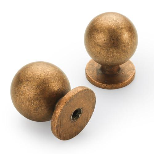 9BUILD 10 Pack 1.2 Inch Antique Brass Round Drawer Knobs - Vintage & Retro Dresser & Cabinet Knobs