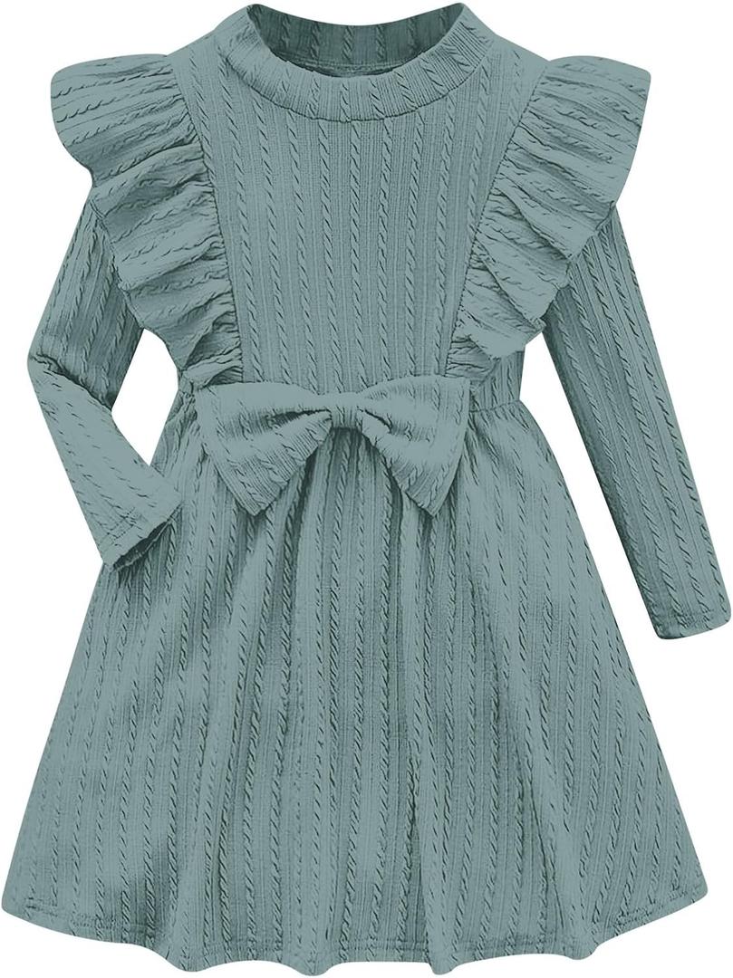 Kimoda Green Long Sleeve Dress for Girls A-line Tiered Swing Fall Winter Dresses 4t Holiday Soft Dresses Size 5, Green