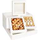 Bakepacker 20pcs White Pie Boxes 12x12x3 inches Easy Assemble Macaroon Cookie Boxes Bakery Boxes with Window for Bakery (Auto-pop Up)