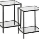 Modern 2-Tier Tempered Glass End Table - Stylish Black Metal Side Table for Small Spaces, Perfect for Living Room & Bedroom (Black, 2PCS)