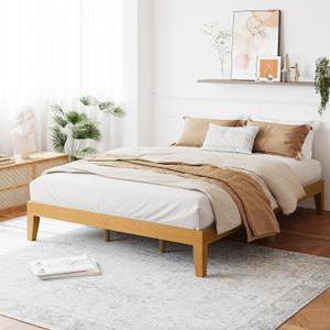 COLAMY 12 Inch Wood Platform Bed FrameSturdy Queen Size Bed Frame with Wood Slat Support, No Box Spring Needed,Rustic Pine