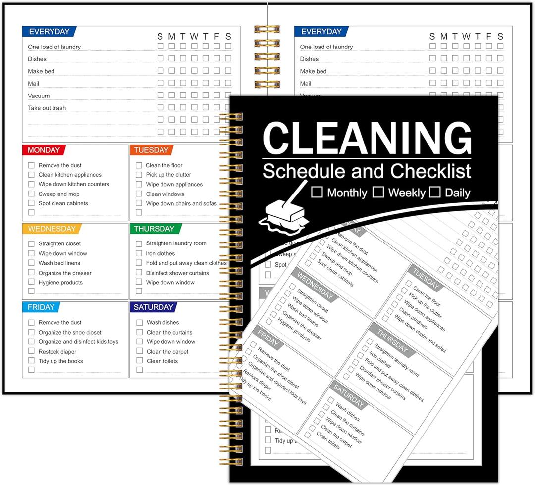 ADHD Cleaning Planner, Cleaning Schedule and Checklist, Undated Daily and Weekly Household Cleaning Checklist Planner, Organize Your Home to Keep Neat and Stress-Free (Black)