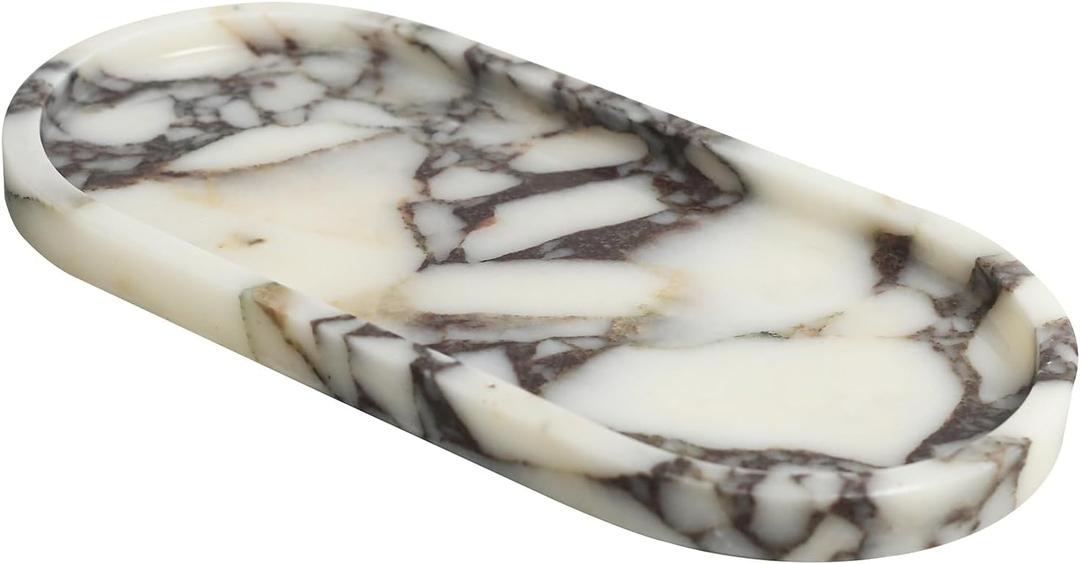 100% Natural Luxury Calaccata Viola Marble Small Hand Towel Tray Holder Organizer, Makeup Bathroom Holder (Viola-oval-10"x5"x0.7")