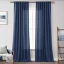 Navy Blue Curtains 102 inch Length for Bedroom Back Tab Light Filtering Semi Sheer Blue Living Room Curtains Linen Cotton Textured Indigo Blue Drapery Panel Modern Farmhouse Aesthetic Decor Dark Blue
