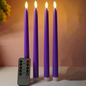 Purple Flameless Taper Candles with Remote, Battery Powered Christmas LED Candlesticks Flickering Set of 4