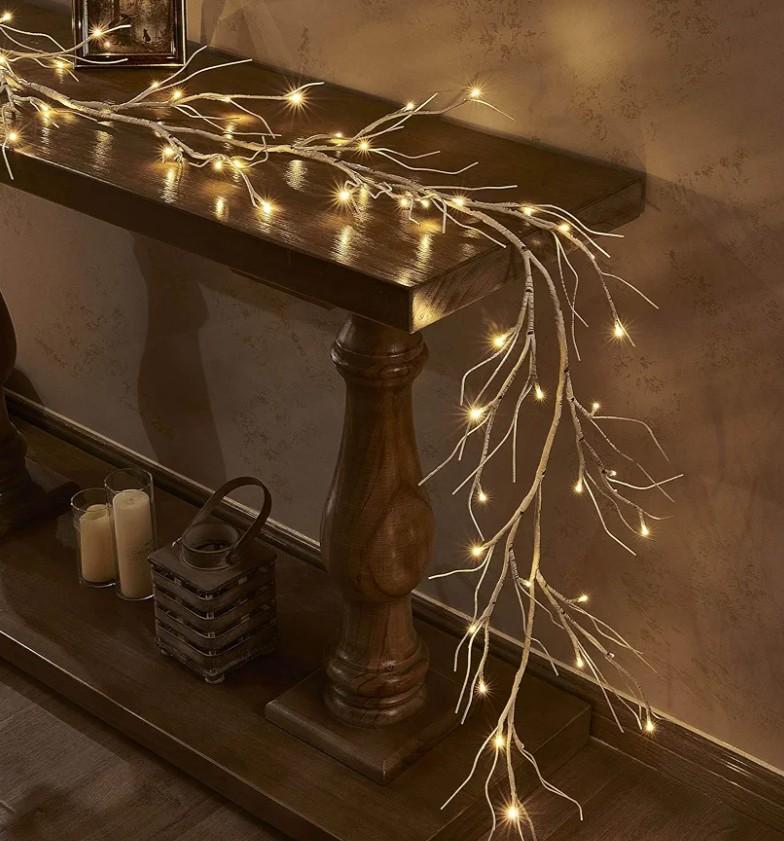 LITBLOOM Lighted Birch Garland 6FT 48 LED Battery Operated with Timer Pre-lit Twig Vine Lights for Christmas Fireplace Mantle Table Decoration Indoor Outdoor