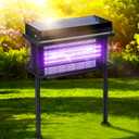 Solar Bug Zapper Outdoor, Purple UV Mosquito Zapper with Smart Rain Off Rechargeable Mosquito Killer Lamp, Wireless Solar Powered Fly Trap for Yard Patio RV Camping (Black)