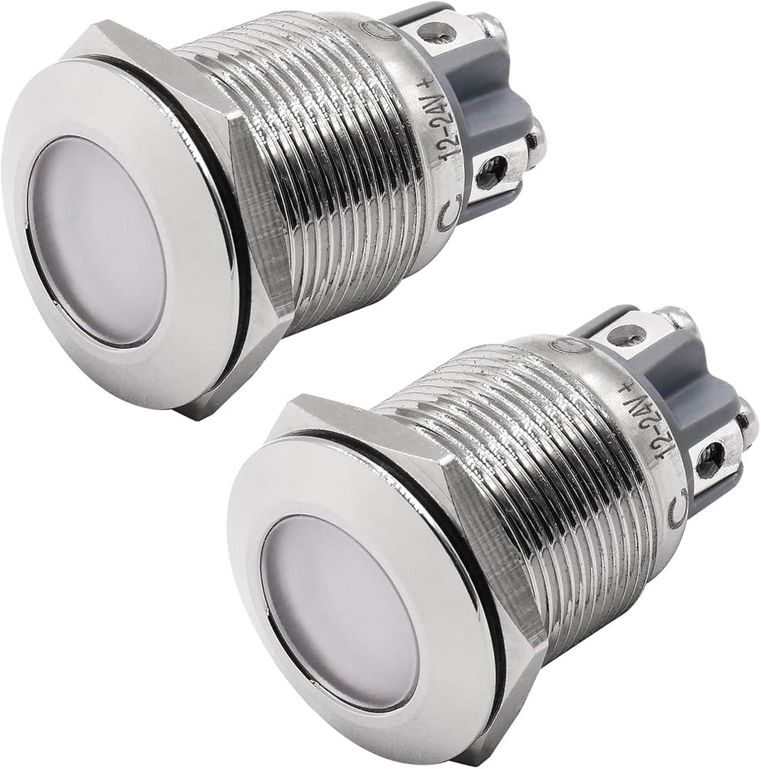 Baomain 19mm Stainless Steel LED RGB Indicator Lights Pilot Light DC 12V/24V Energy Saving (2PCS)