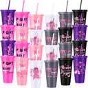 24 Pcs Breast Cancer Plastic Tumbler Cups with Lid and Straw 24 oz Reusable Breast Cancer Awareness Tumbler Inspirational Pink Ribbon Cups Survivor Gifts for Woman Party Supplies (Colorful)