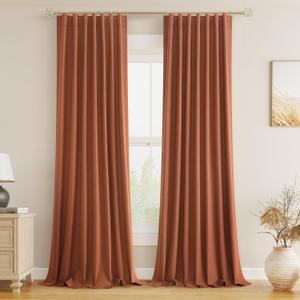Guken Terracotta Linen Blackout Curtains 84 Inch Length 2 Panels Set for Living Room Bedroom Back Tab Thermal Insulated 100% Black Out Linen Drapes Room Darkening Window Curtains 84 Inches Long