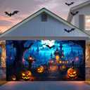 Halloween Garage Door Banner Large Hanging Backdrop Horror Moon Night Halloween Door Cover Decorations for Outdoor Indoor Yard Haunted House Wall Decor Birthday Party Photo Backgrounds (6 x 13 Ft)