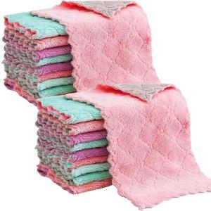 Reusable Microfiber Kitchen Cleaning Cloths  Super Absorbent, Quick-Drying Dish Towels for Kitchen Car Furniture Bowl Tea. 10.6" x 6.3" Coral Velvet Dishcloths Lint-Free Machine Washable 20 Pack Rags