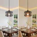 Farmhouse Pendant Light Fixture, Black Pendant Lights for Kitchen Island Industrial Lantern Pendant Light Fixtures with Light Shade, Adjustable Height Hanging Pendant Lighting