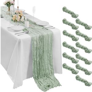 Bailarina 12 Pack Cheesecloth Table Runner 17x108 Inch Long Gauze Cheese Cloth 9ft Wrinkled Sheer Table Runner for Wedding Reception Birthday Party Table Decoration (Sage Green)