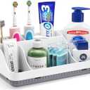 Bathroom Counter Organizer and Storage, 7 Slots Detachable Toothbrush Holders for Bathrooms, Anti-Slip Electric Toothbrush and Toothpaste Holder Countertop Vanity Organizer Accessories for Adults Kids (White Grey)
