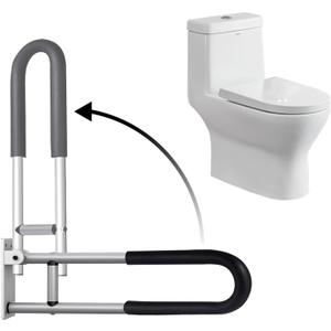 Toilet Grab Bar 28 Inch Flip Up Aluminum Handicap Rails Grab Bars Toilet Rail Bathroom U Shaped and Wall Mount Safety for Seniors Elderly Disabled Pregnant Injured Patients (Black)