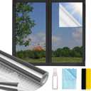 Window Privacy Film One Way, Reflective Mirror Window Film Daytime Privacy, UV Sun Blocking Heat Control Static Cling, Window Tint for Home Office - 29.5 Inch X 6.5 Feet