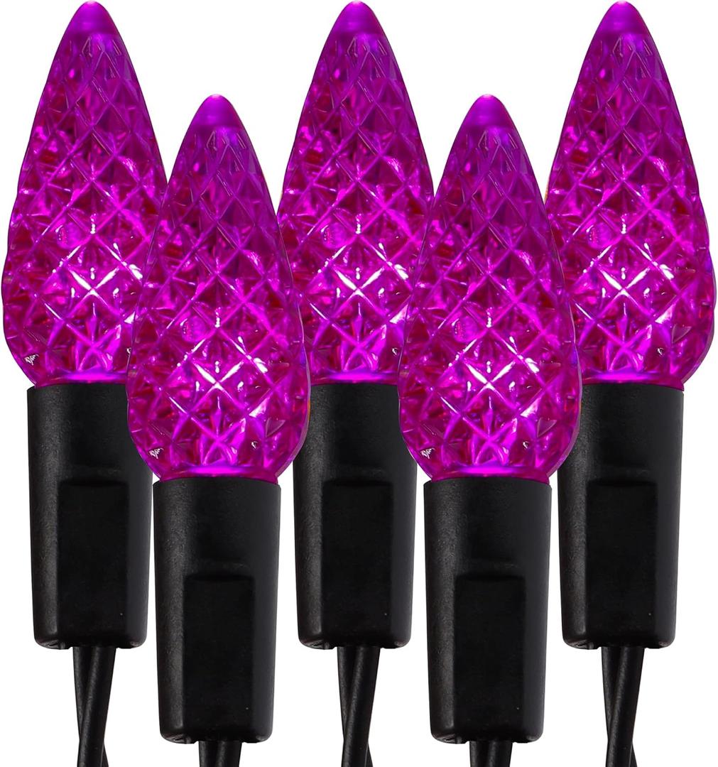 WATERGLIDE Halloween C6 String Lights, 33ft 100 LED Black Wire Fairy Lights with 29V Safe Adaptor, 8 Lighting Mode, Waterproof for Indoor Outdoor Patio Xmas Tree Party Decor, Purple