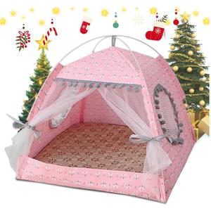 Gigreinc Cat Princess Indoor Tent House Pet Dog Cute Floral Cave Nest Bed Portable Dog Tents (M:38x38x36cm/15x15x14inch, Floral Pink)