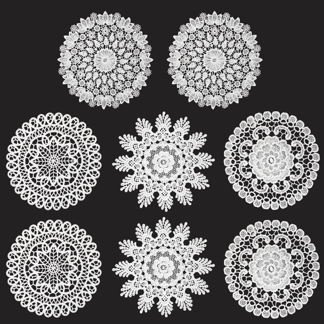8 Pieces 6 Inch Cotton Lace Doilies Crochet Handmade Lace Coasters Round Lace Placemat Rustic Table Doilies Decors for Kitchen Dining Room Party Dressers Dream Catcher Decoration (White) (White Combo 1)