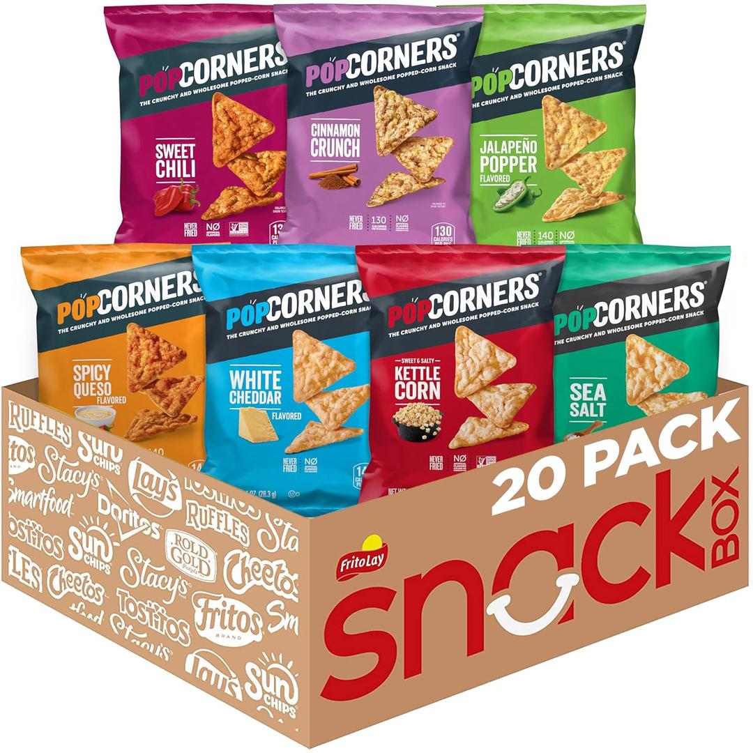 PopCorners Popped Corn Snacks, Sampler Pack, 1 Ounce (Pack of 20) (Assortment May Vary), BB Date: 05/5/2026