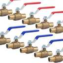 LD- 3/4" PEX Brass Ball Valve, 3/4-in PEX No Lead Brass Shut off Ball Valve with Red & Blue Long Lever Or T Handle,Pex Barb Water Valve with cUPC Certified for Cold and Hot water (10-Pack) (3/4-in L-Lever)