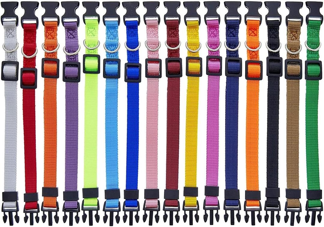 16 Pack Puppy Collars for Litter - Adjustable Breakaway Dog Snap ID Collars for Small Pets, Soft Nylon Whelping Collars, 16 Rainbow Colors (6.5-10in)