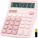 Desk Calculator, Envysun 12-Digit LCD Display Office Calculator  Dual Power, Compact and Lightweight, Easy-to-Read Display, Durable for Business, School, and Home (Pink)