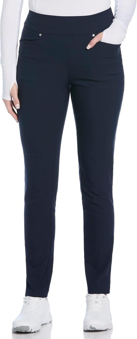 PGA Tour Women's Stretch Golf Pants with Pull-on Waist, 31" & 32" Inseams, Tummy Control, Moisture-Wicking, Sun Protection (Navy, XS)