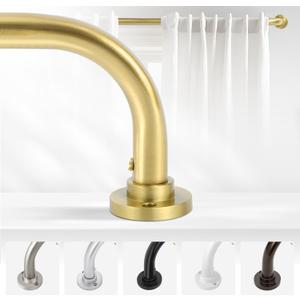 TANGWIN Gold Wrap Around Curtain Rods 28 to 60 Inch:Blackout Heavy duty Adjustable Window Curtain Rod for Bedroom,Industrial Darkening Curved French Metal Single Drapery Rods Easy Install,Brushed Gold