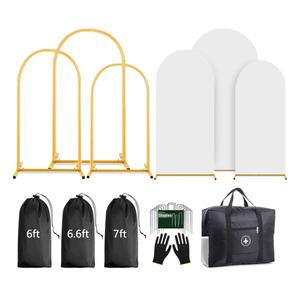 Arch Backdrop Stand and Cover Set (7.2ft,6.6ft,6ft) Metal Arch Frame Stand Gold, Wedding Birthday Party Baby Shower Graduation (White, 7.2Ft+6.6Ft+6Ft)