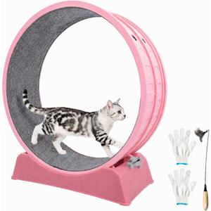 Cat Exercise Wheel for Indoor Cats, 33" Cat Wheel with Quiet TPE Roller & Paw-Friendly Running Mat & Large Space, Suitable for Weight Loss, Playing, Fitness & Pent-Up Energy - Kitty Pink