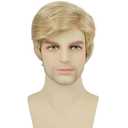 Blonde Costume Wig For Adults, 4pcs Set(Wig+ Flag Pin+ Red Tie+ Wig Cap) Blonde Layered Heat Resistant Synthetic Wigs Mens Cosplay Halloween Funny Wigs