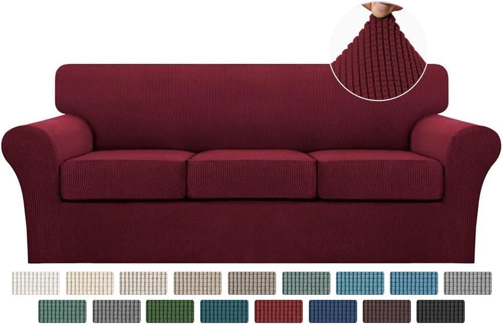 Turquoize 4 Piece Sofa Covers for 3 Cushion Couch Sofa Slipcover Soft Couch Cover for Dogs-Washable Sofa Furniture Covers with 3 Individual Cushion Covers,Jacquard Fabric(3 Cushion Sofa, Burgundy)
