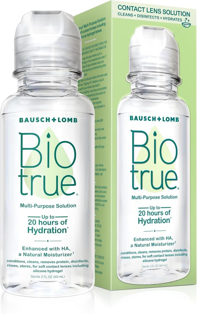 Biotrue Contact Solution, Multi-Purpose Lens Solution for Soft Lenses, Cleans, Disinfects, Removes Protein Build-Up, Dirt & Debris, Hydrates, Stores & Conditions Contacts, 2 Fl Oz (Pack of 4)
