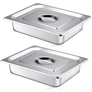 Mifoci Stainless Steam Hotel Pan with Lid, 2-1/2 Inch Deep Steam Table Pan Restaurant Supplies Reusable Anti Rust Catering Storage for Home, Party, Restaurant, Hotel, Buffet(2 Sets,1/2 Size)