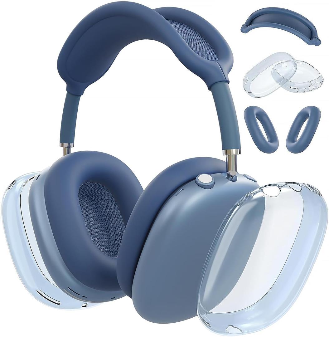 MOLOPPO 3 in 1 Case Cover for AirPods Max, Clear TPU Ear Cup/Silicone Earpad Case/Headband Cover, Anti-Scratch Accessories Set Compatible with Apple for AirPods Max 2/1 (2026/2024/2020), Blue