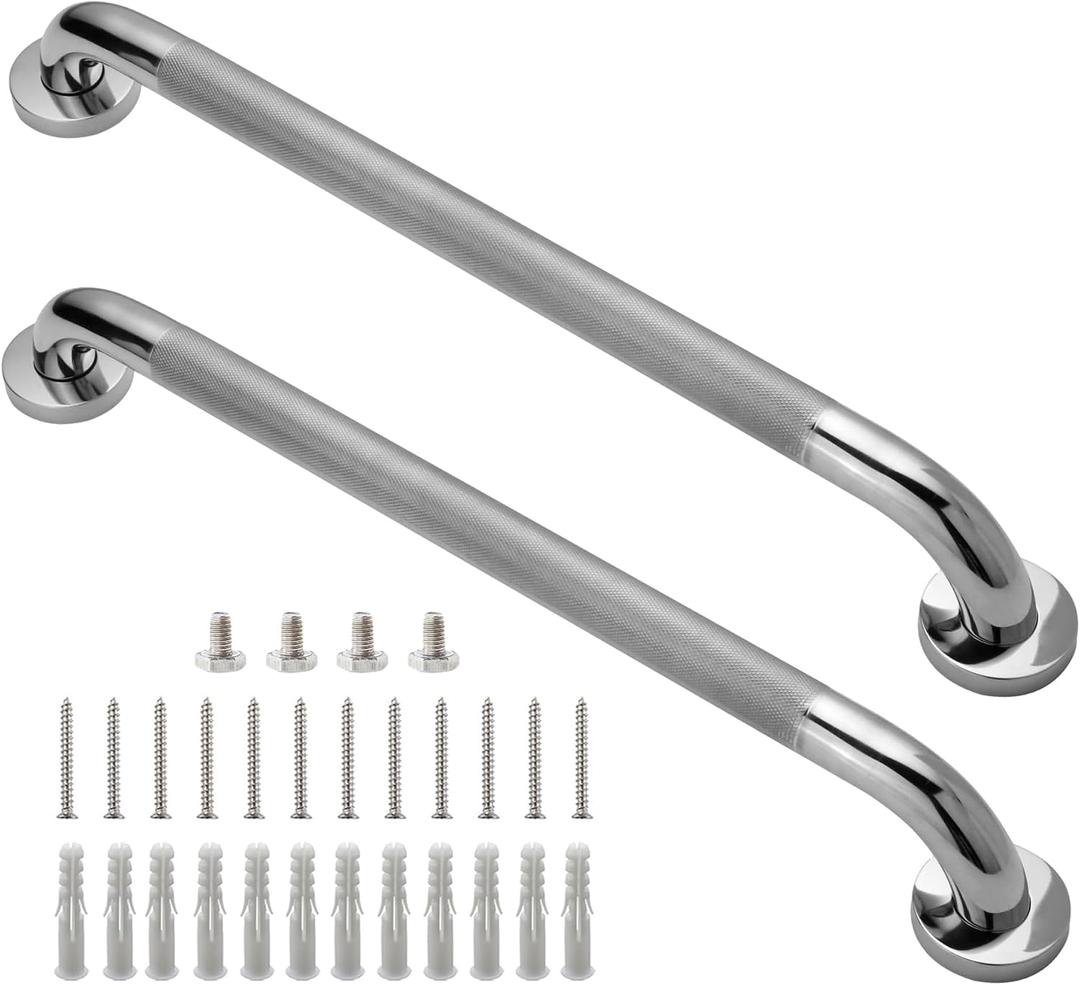 Shower Grab Bar, 2 Pack 24 Inch Bathroom Grab Bar, 1.25" Diameter 304 Stainless Steel Anti-Slip Grab Bars for Bathtubs and Showers, Handicap Shower Grab Bar for Seniors Elderly