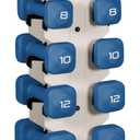 Tone Fitness Neoprene Dumbbell Set with Storage Rack Non-Slip, Anti-Roll Hand Weights for Home Gym Workouts | Light Gray Rack, Blue, 100 lb Set