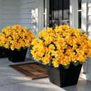 Juxdp 16 Bundles Artificial Camellia for Front Door Outside - Faux UV Resistant Real Looking Camellia Flowers Fake Silk Bouquets Plants for Garden Window Farmhouse Home Spring Summer Decor (Yellow)