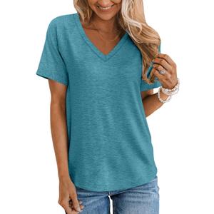TICTICMIMI Women's Summer V Neck Short Sleeve Tops Casual Basic T Shirts Loose Fit Dressy Tunic Blouse, XL