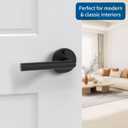 1 Pack Stainless Steel Privacy Door Handle - Keyless Push Button Lock, Matte Black Finish, Reversible Left/Right Hand Lever