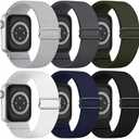 6 Pack Stretchy Solo Loop Compatible with Apple Watch Band  38/40/41/42mm Men Women, Braided Elastic Nylon Strap for iWatch Series 10