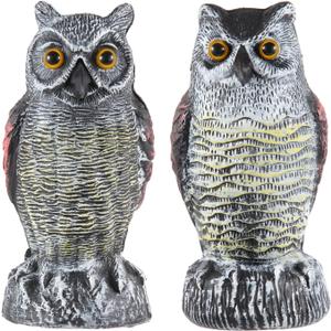 Hedoc 2 Pack Fake Owl Decoys to Scare Birds Away, Great Horned Owl Bird Deterrents, Nature Scarecrow Plastic Pest Repellent, Garden Decor and Yard Decoration for Gardens and Rooftops