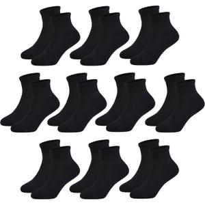 Kids Quarter Ankle Socks for Boys Girls Youth 10 Pack,Seamless Athletic Soft Cotton Socks for Sport School  (Black, L)